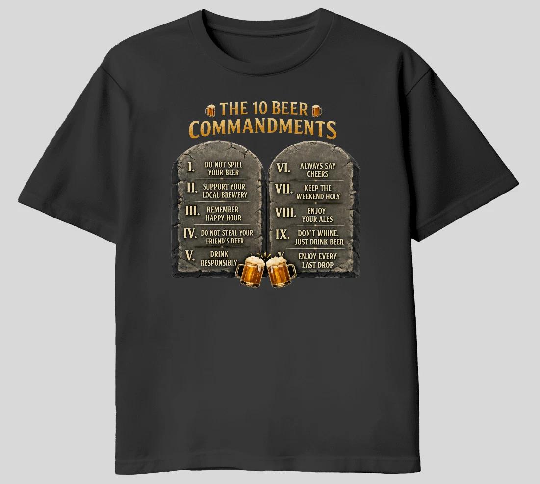 10 Beer Commandments Funny Graphic T-shirt Beer Lover Drinking Party Tee Gift 3XL