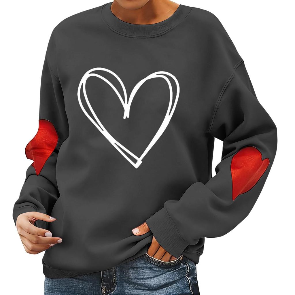 Ladies' Valentine's Day Printed Casual Long Sleeved Sports Hoodie Top