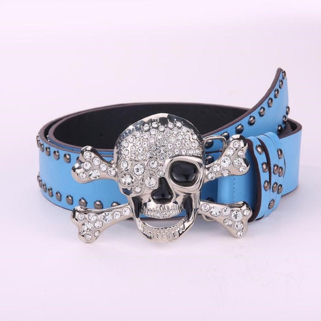 Trend PU Belt with Rhinestones Skull Buckle Waist Belt Fashion Enthusiasts Belt Coat Jeans Dress Female Waistband