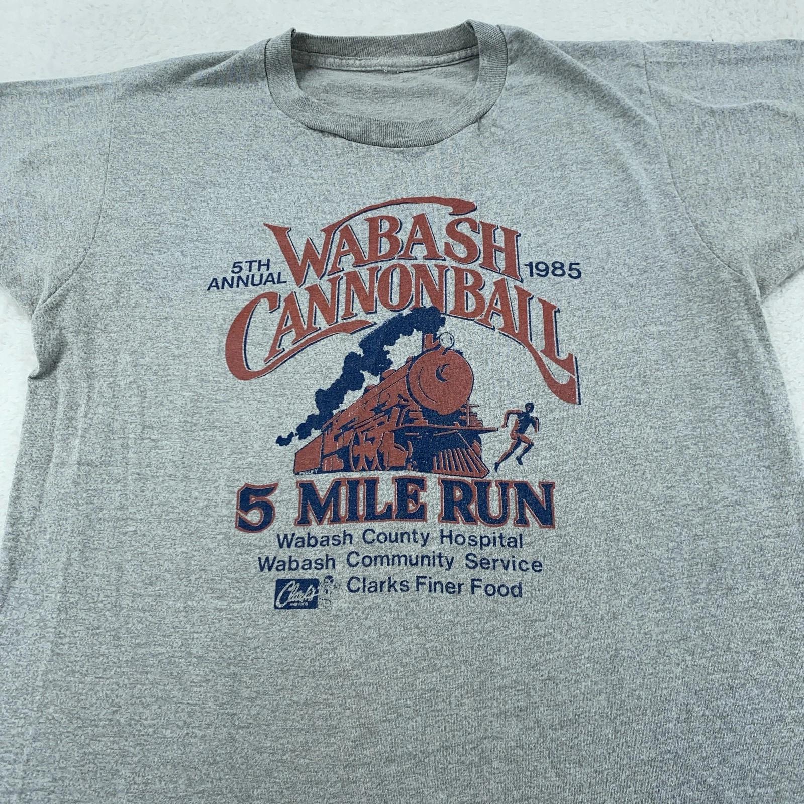 

Vintage Wabash Cannonball Shirt Mens Medium Gray 5 Mile Run Race Train 1985 80s XL