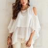 Women Cold Shoulder Flounce Sleeve Blouse Elegant Off Shoulder Chiffon Top Loose Fit Casual Summer Top