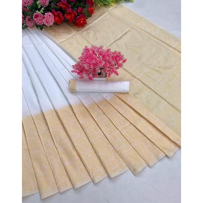 RSINC Kanjivaram Tradycyjny Jedwabny Sari w Południowoindyjskim Stylu dla Kobiet Biało-złoty B0BF5NZ9T1