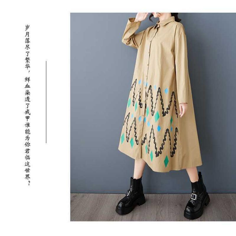 Loose Large Size Printed Splicing Casual Simple Sweetheart Long Sleeve Dresses