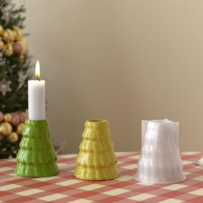 Flexible Silicone Mold For DIY Resin Christmas Tree Candle Holder Base Crafting With Dried Flower Decoration
