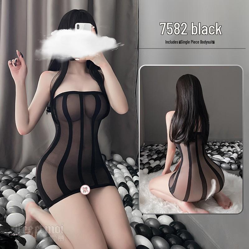 Feimu Erotic Open Crotch Bodystocking Lingerie Set