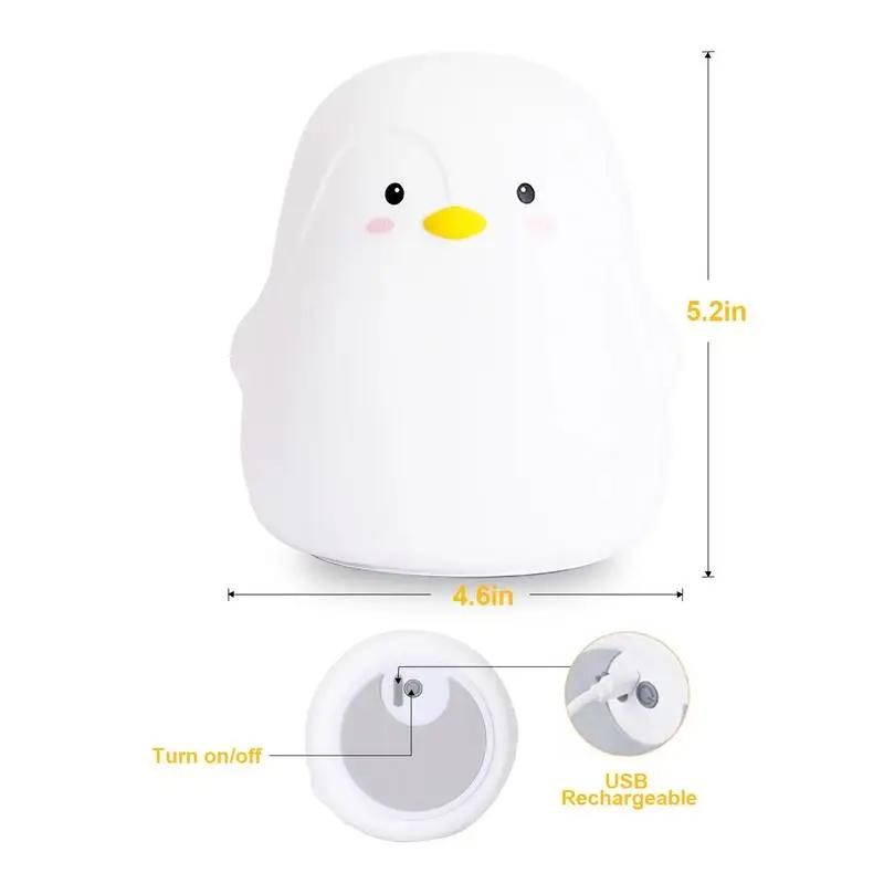 Night Light Cute Penguin Silicone Touch Lamp for Soft Multicolor Glow Bedroom Lamp Led Usb Charging Eye Protection Child Light