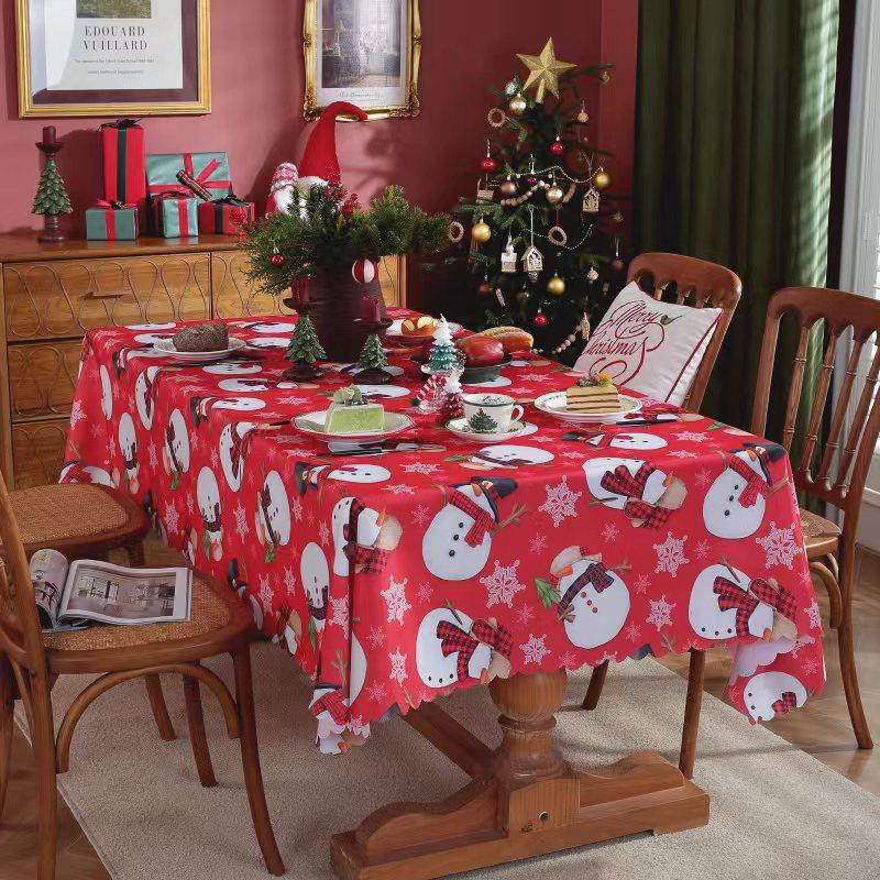 Festive Holiday Tablecloth Waterproof Polyester Embossed Rectangle Christmas Party Dining Cover with Lace