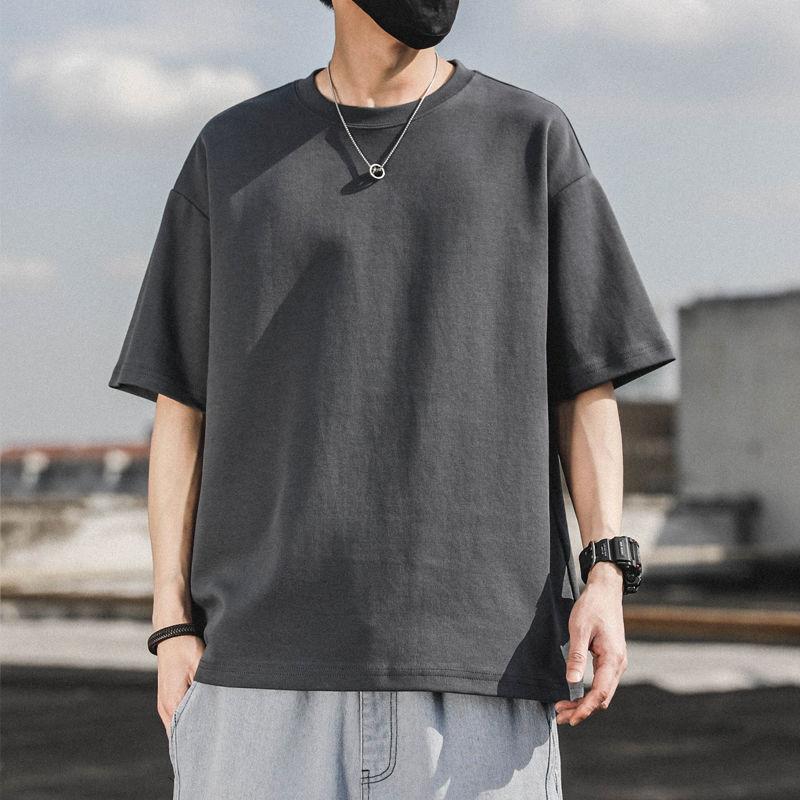 WTEMPO Brand Men's Solid Short Sleeve T-shirt Summer Loose Fashion Half Sleeve Top Breathable and Sweat-absorbing Round Neck Short Sleeve Pullovers