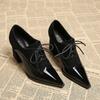 High Heels Shoes for Women Luxury Pointed Toe Dress Chunky Shoes Lace Up Fashion Sexy Pumps 2025 Autumn Elegant Chaussure Femme