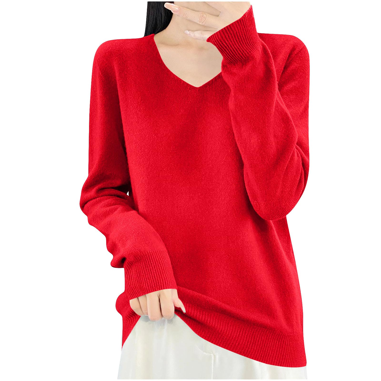 

Women s Knit V-Neck Long-Sleeve Top Casual Comfort Long-Sleeve Blouse XL червоний