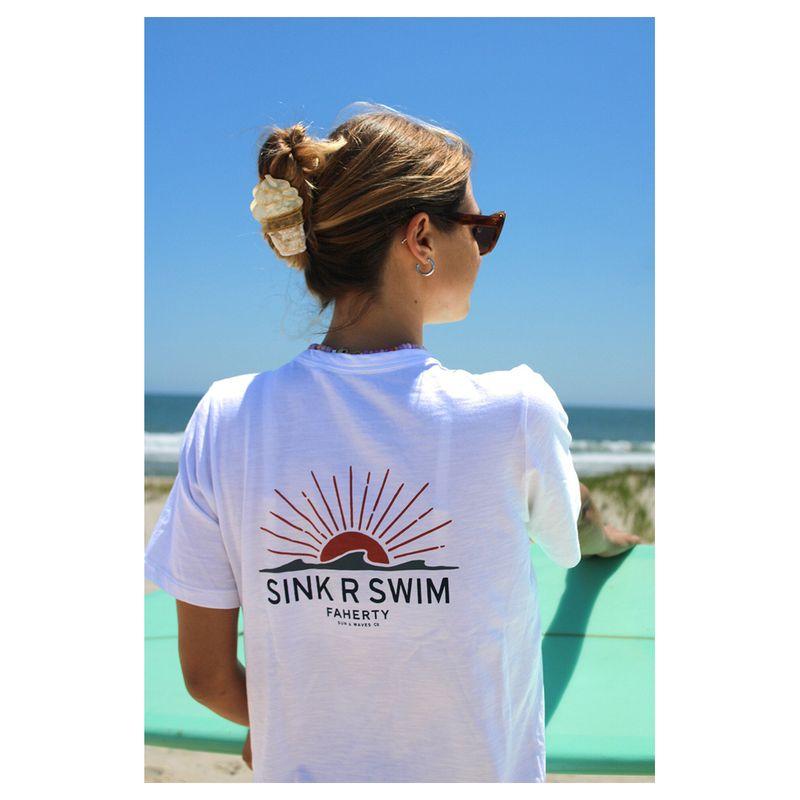 Sink R Swim American Retro Sports Style Sun by the Sea Swimming Surfing Illustration Pure Cotton Short Sleeve T-shirt for Women