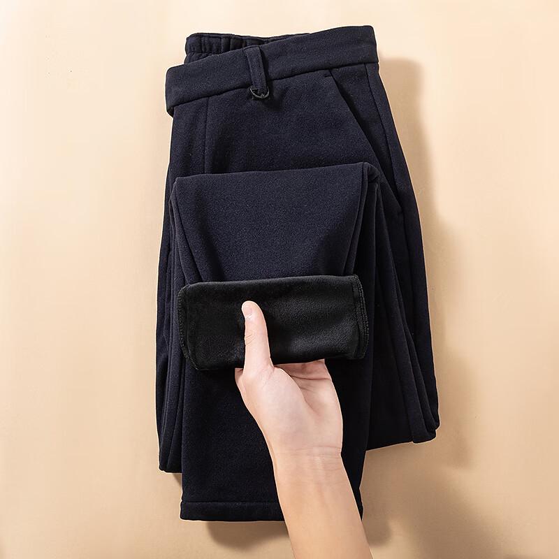 FAPAI Men s Fleece-Lined Wool Blend Straight-Leg Trousers 4XL