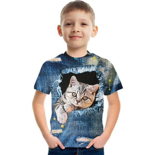 Fashionable Summer Children's Top Creative Colorful Fun Animal 3D Printed T-shirt Boys Comfortable Soft Breathable Short Sleeves T-shirt
