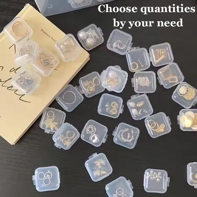 2025 NEW 3.5*3.5*2cm Mini Square Plastic Storage Box for Jewelry Beads Earrings Pill Storage Container Transparent Jewelry Case