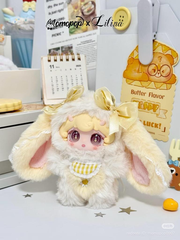 [LILINA] FLORA DREAM Bunny Series Plush Toy  Authentic Blind Box  Approximately 15cm In Size with PVC Face, Fluffy Long Ears, and a Large Bow  Cute