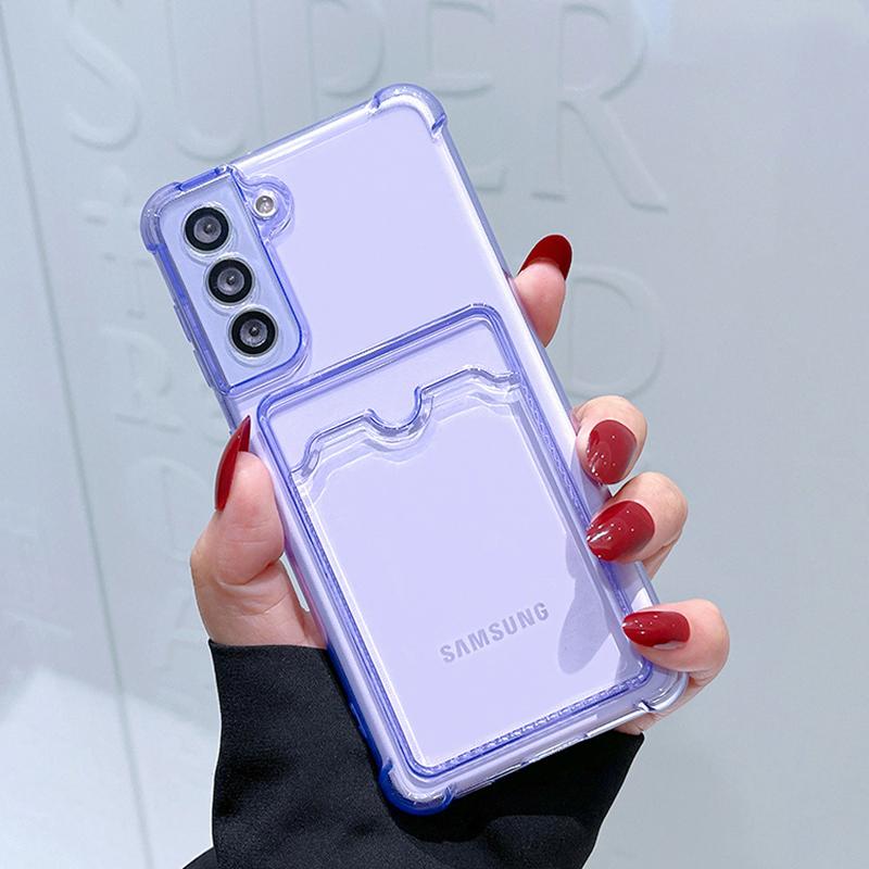 Stoßfeste Airbag Kartenfach Geldbörse Transparente Handyhülle Für Samsung Galaxy S21 S22 S23 FE S24 Plus S24 Ultra 5G Ecken Bumper Abdeckung