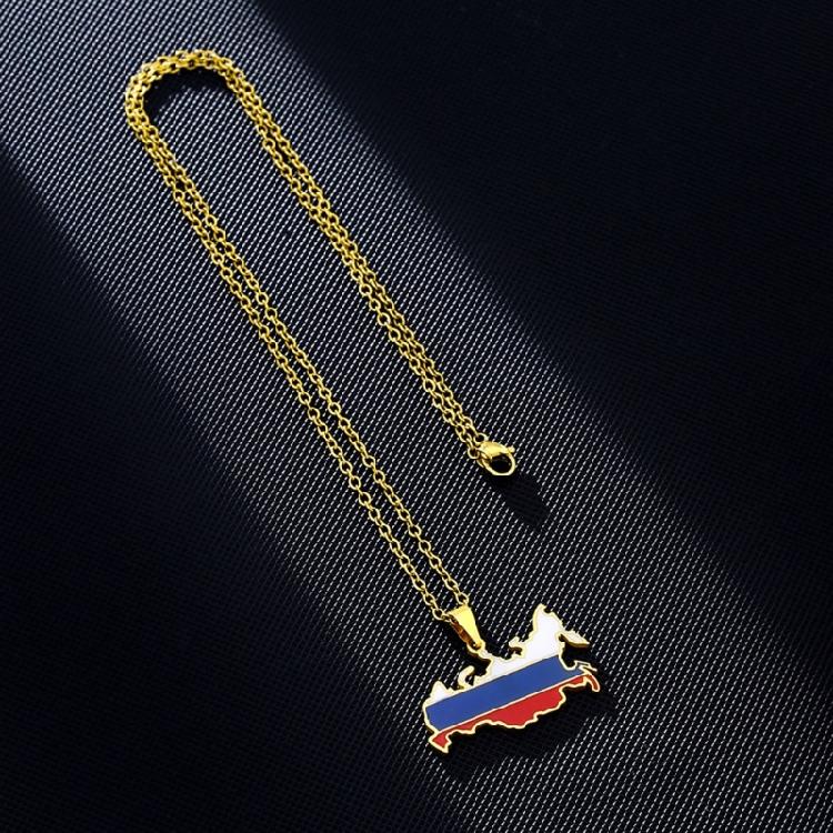 Russia Flag Chain Necklaces National Map Pendant Choker Country Jewelry