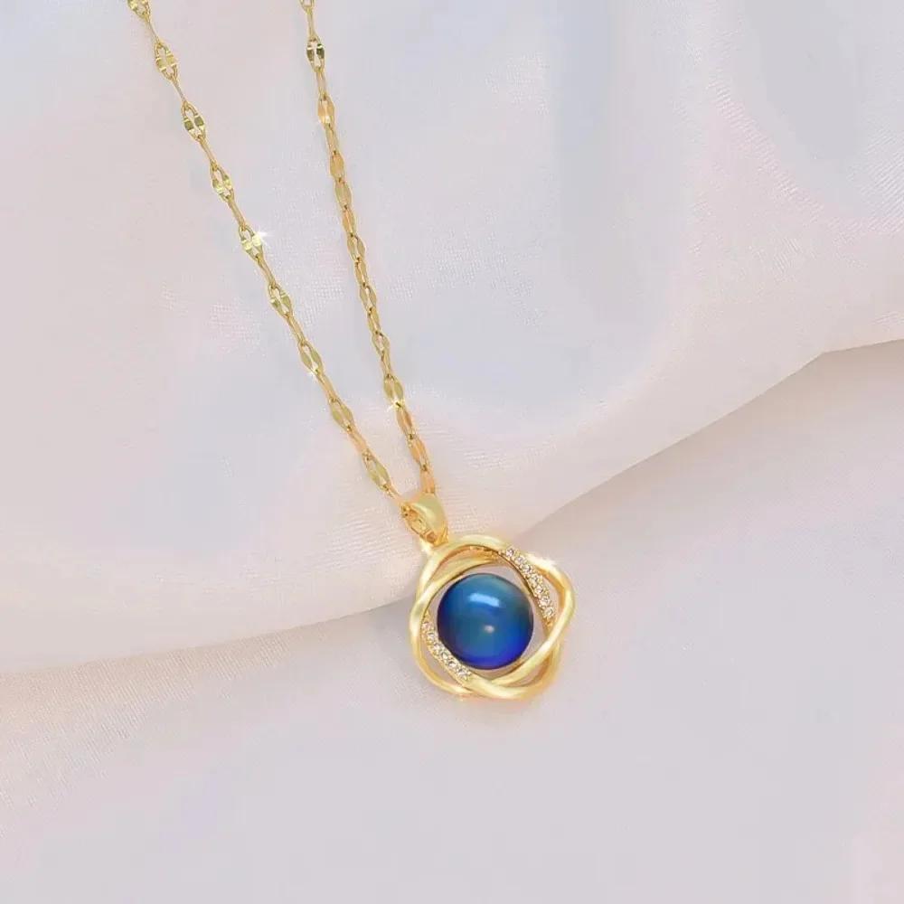 Nova Moda Coreana Colar com Pingente de Coroa Esmeralda para Mulheres Charme Cor Dourada Aço Inoxidável Gargantilhas de Cristal Joias de Casamento Presente