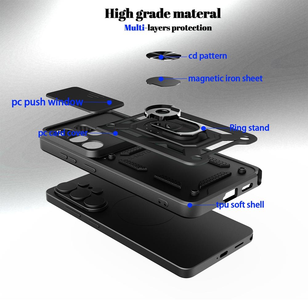 For Samsung Galaxy S26 S25 S24 S23 Ultra Plus Anti-Drop Sporty Case Car Magnetic Ring Stand Slide Camera Lens Protection Cover