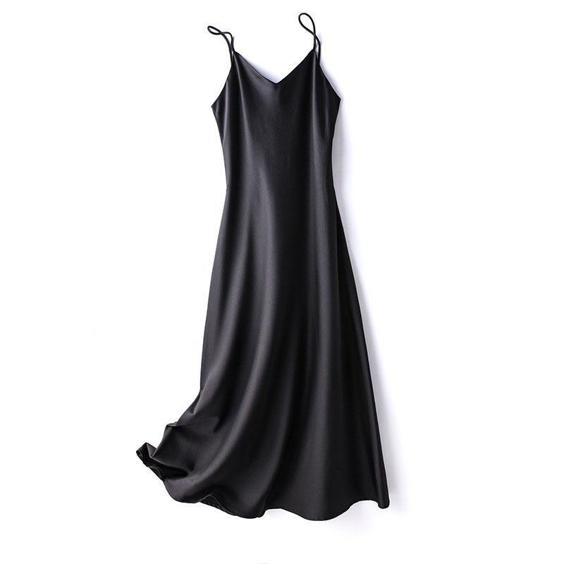 Summer Sexy Low-cut Satin Halter Dress Sleeveless Slim Ice Silk Dress Backless Dress for Women