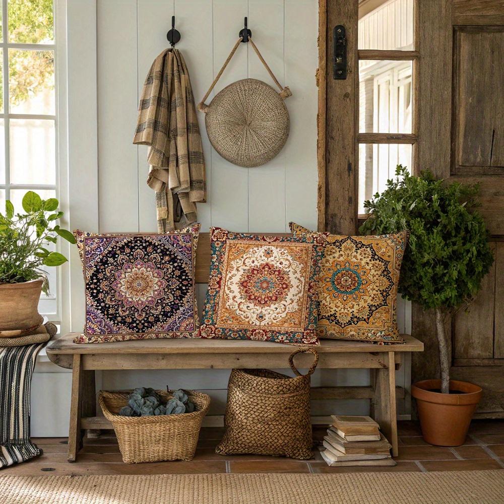 1/4pcs Vintage Persian Floral Carpet Pattern Throw Pillow Covers  Bohemian Decorative Square Cushion Cases