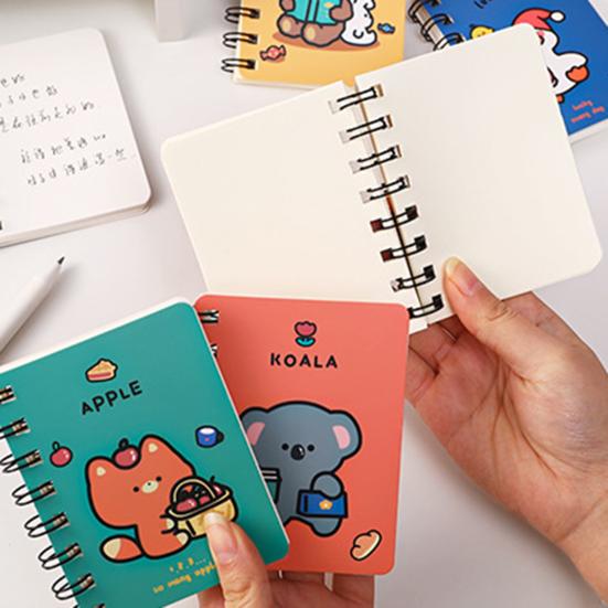 2Pcs Mini Cute Spiral Notebook Cartoon A7 Side-Turning Coil Notebook Smooth Writing Pocket Notepad 80 Pages for Study Office Journaling