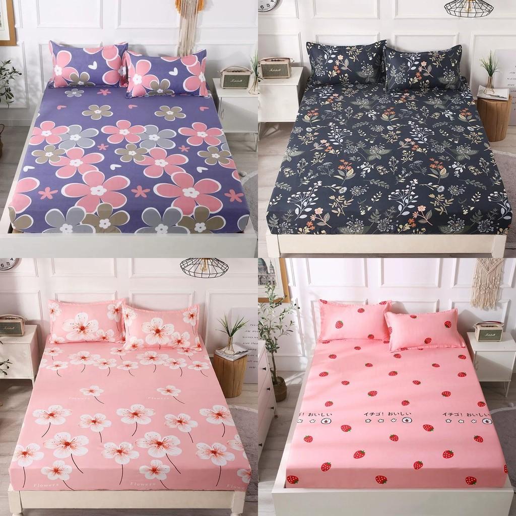 Print Flower Strawberry Bed Cover Dustproof Fabric Bedspread Protective Mattress