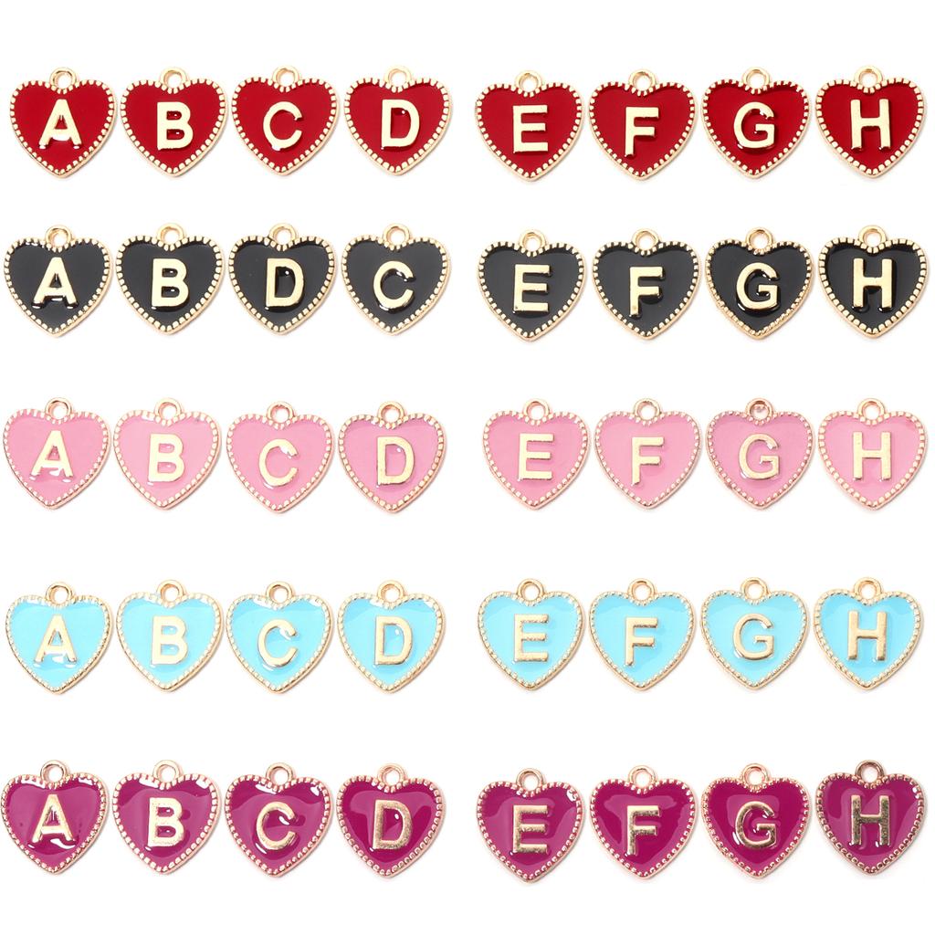 26pcs/lot Alloy Drip Oil Peach Heart Pendant Colorful A-Z Letters Charm Pendant For DIY Handmade Earrings Necklace Accessories