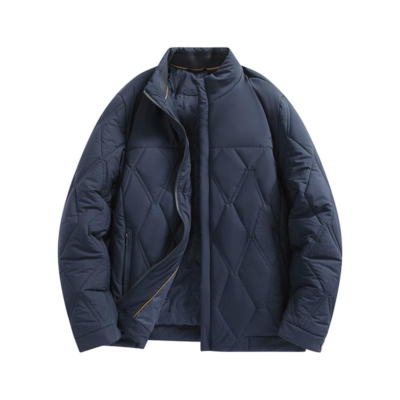 Autumn Winter Men Cotton Padded Jacket Stand Collar Male Parkas Long Sleeve Zipper Outerwear Business Warm Coat