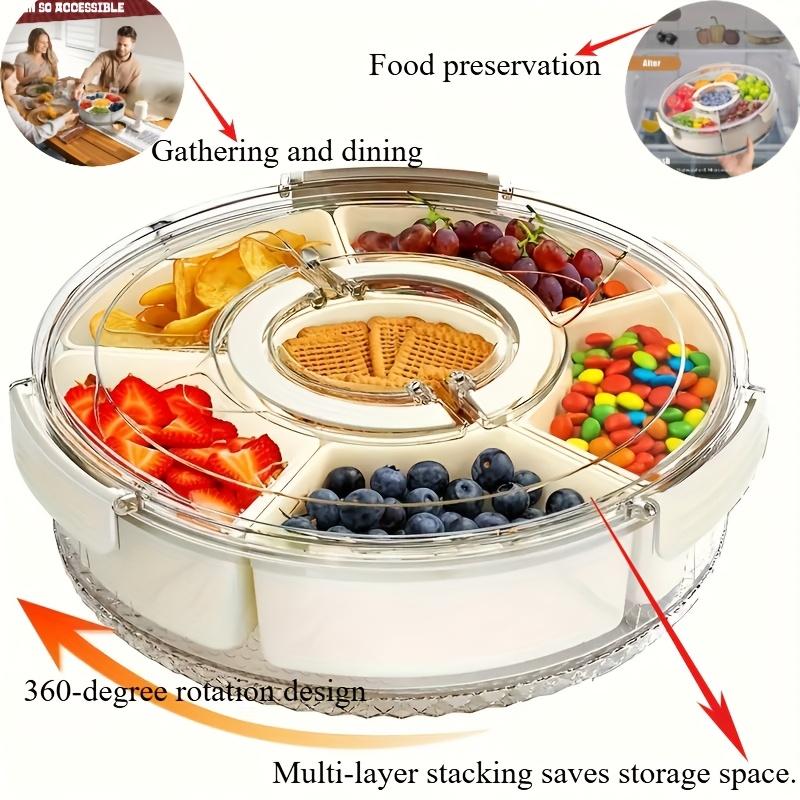 Vassoio Rotante Diviso con Coperchio e Manico, Scatola Portatile per Snack Frutta Snack Verdure Salumi, Spinner Trasparente per Snack