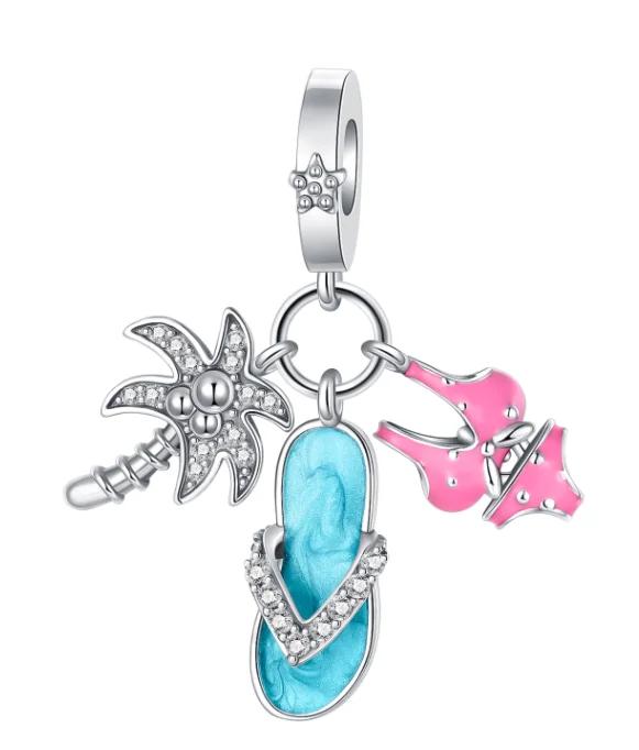 Copper Charms Coconut Tree Cactus Starfish Beach Beads Fit Original Bracelets Bangle Diy Pendant Fine Jewelry Gift