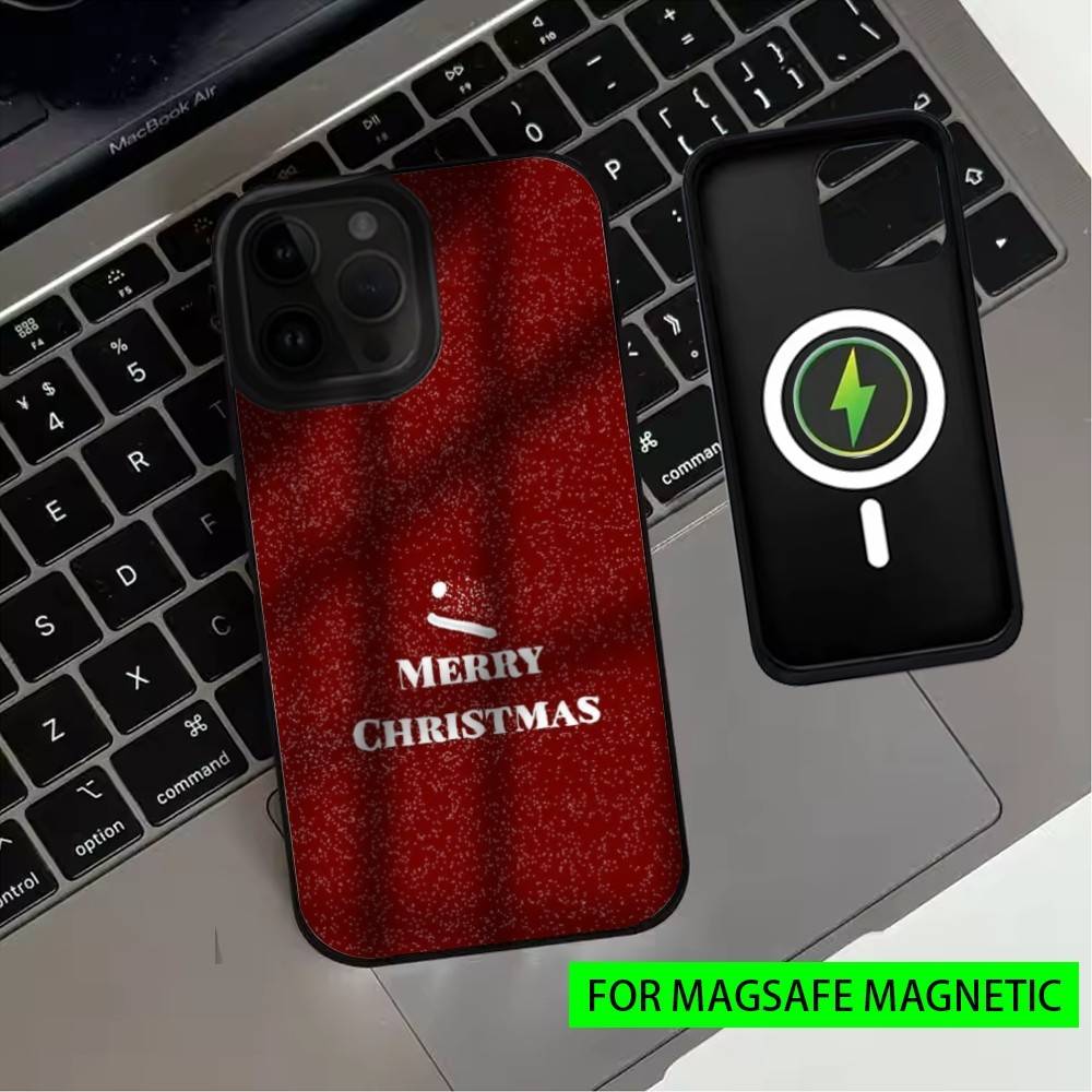 Merry Christmas Minimalist Style Phone Case For iPhone17,16,15,14,13,12,11 Plus,Pro Max Magnetic For Magsafe Wireless Charging