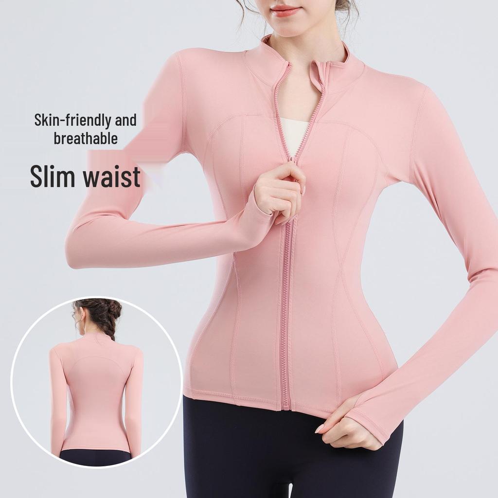 Women's Long Sleeve Yoga Top - Stand Collar, UV Protection, Lightweight Fitness Shirt for Summer 2024