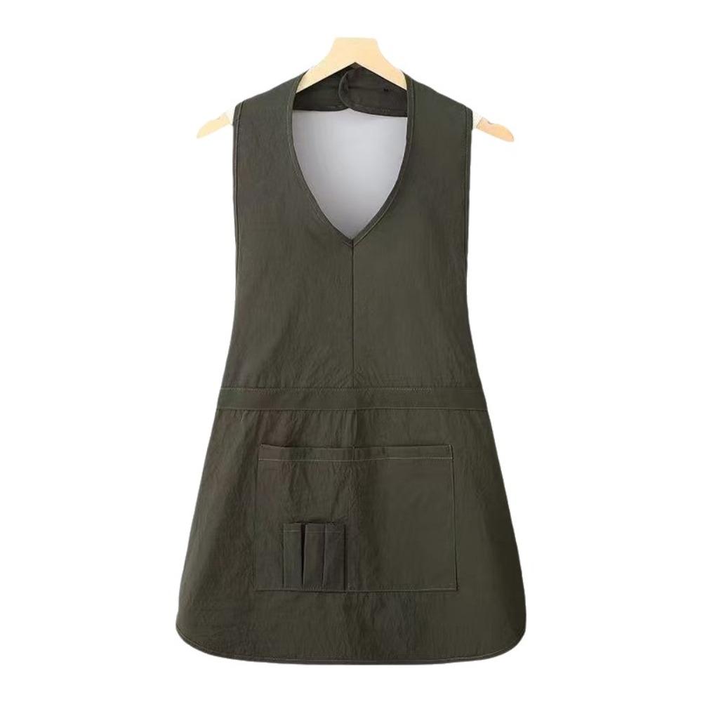 Waterproof Workwear Apron Anti Splash Cooking Apron Simple Sleeveless Apron Adult зелёный