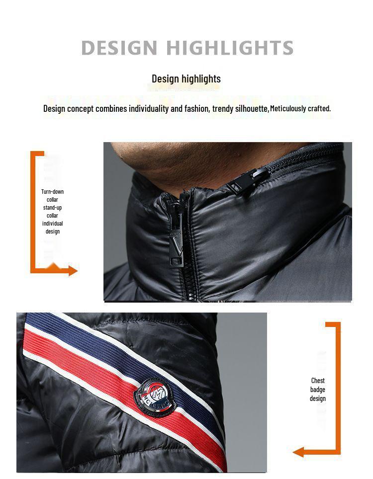 Men's Fashionable Slim Fit Down Jacket with Stand Collar - Winter 2025 Trend