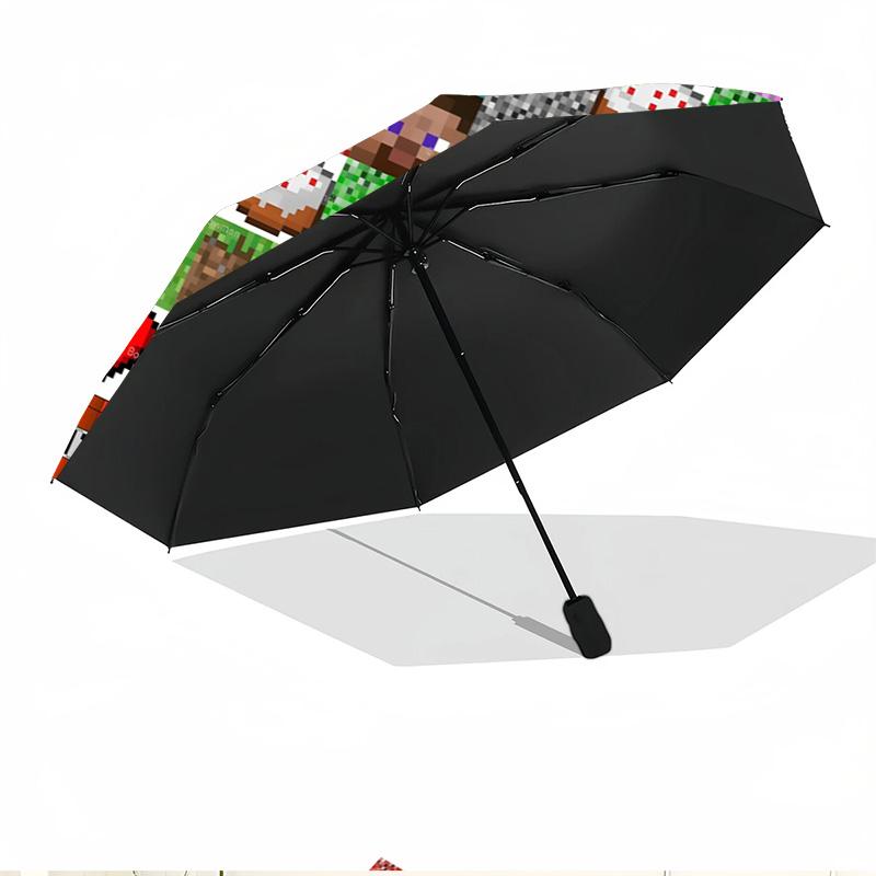 Sandbox Game Print Automatic Open Close Umbrella, Portable Foldable Umbrella, for Outdoor Commute Camping Trip, Ideal Birthday Gift