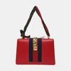 [Pre-Owned] Sylvie Gold Buckle Striped Web Ribbon Bow Wide Shoulder Strap Leather Shoulder Crossbody Handbag Small - Fair #A0MMC6