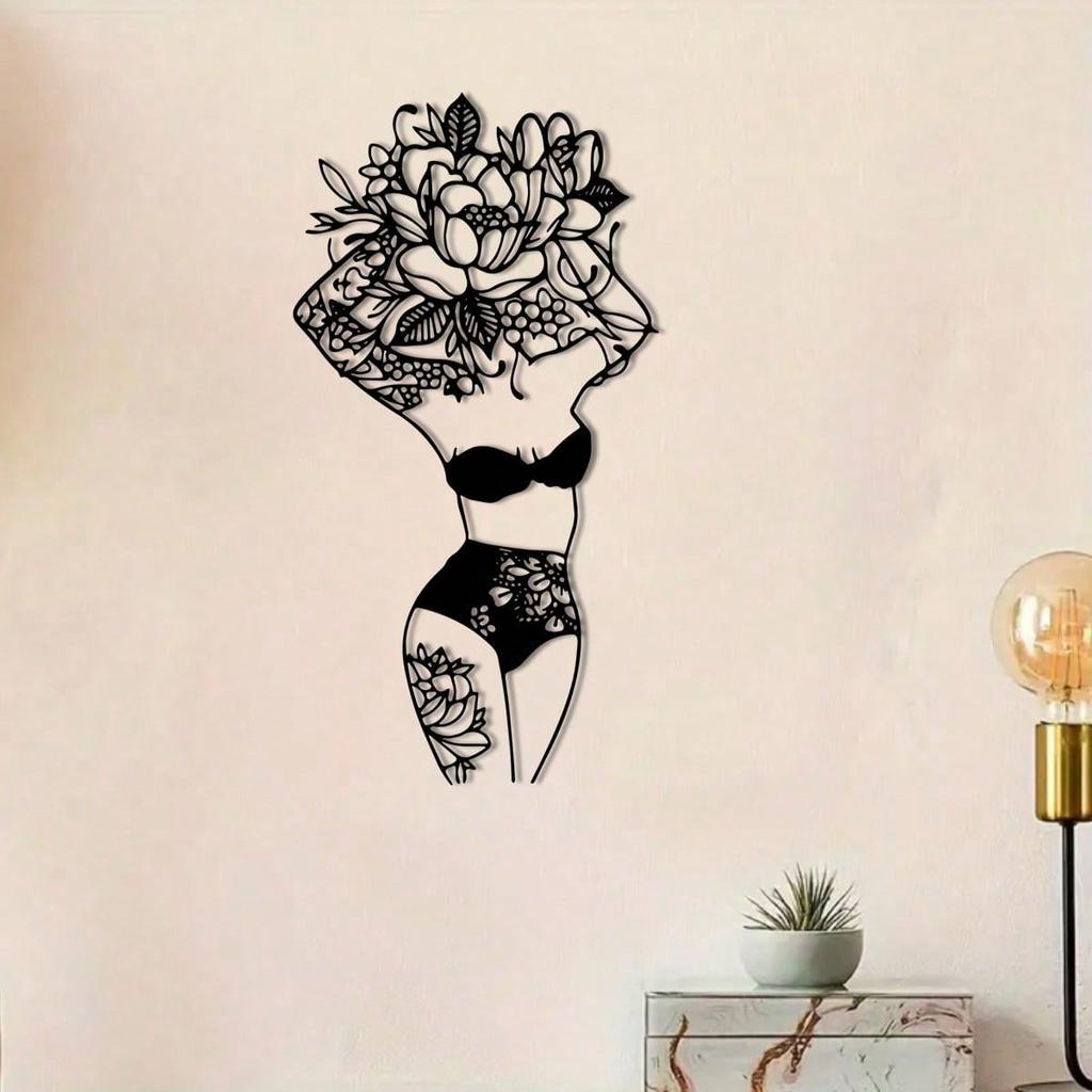 Floral Female Metal Wall Art Minimalist Line Sculpture Abstract Boho Decor Gift