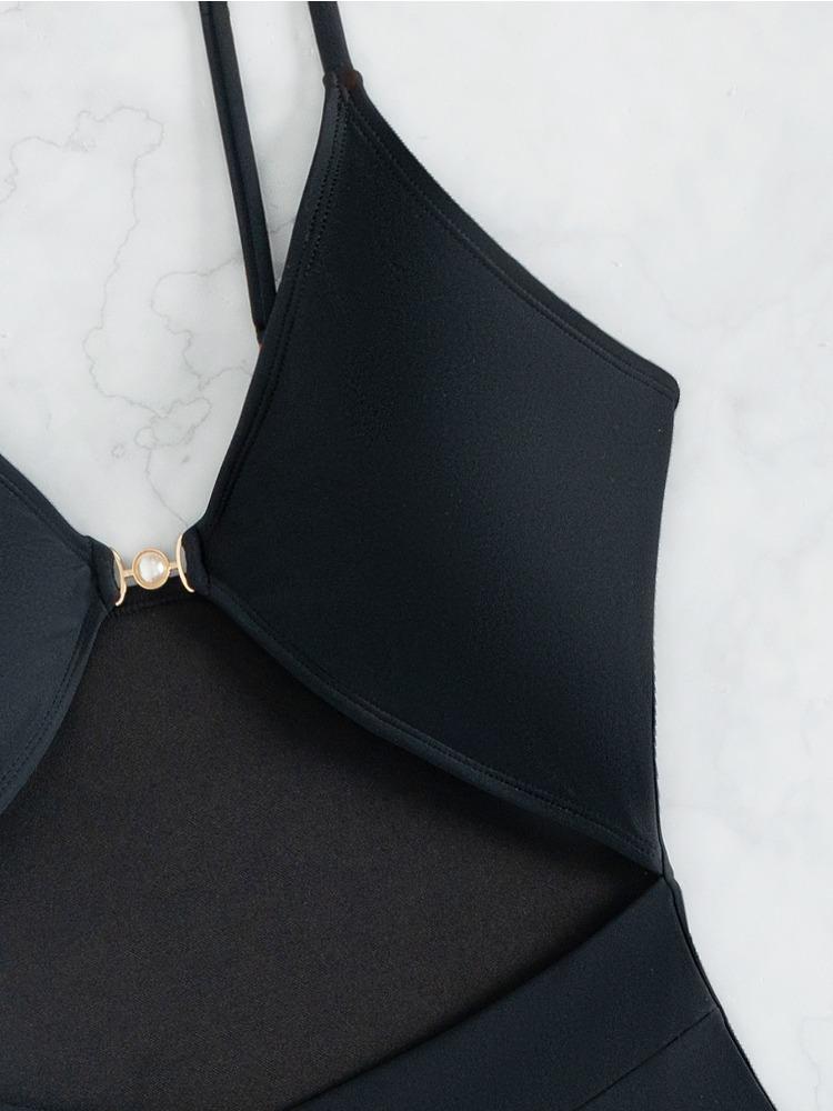 Einfarbig Taille Ausgeschnitten Einteiler Enganliegend Sexy Bikini Badeanzug Mode Strandurlaub Elegante Kleidung