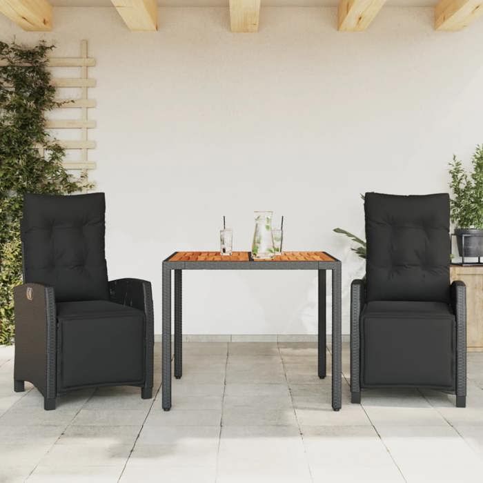 VidaXL Garden Dining Set with Cushions 3 Pcs, Table and Chairs with Adjustable Backrest, Outdoor Furniture, 3212906