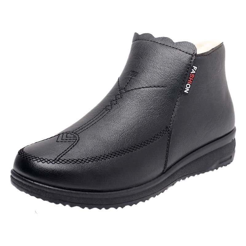 Cotton shoes women's winter velvet warm medium women's boots elderly short boots flat non-slip middle-aged and elderly women's shoes cotton boots