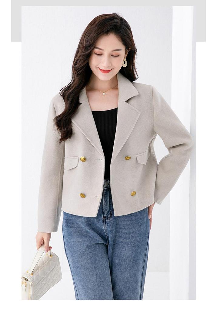 2025 Autumn/Winter Women's Double-Sided Cashmere Coat, Short Suit Collar, Korean Style, 100% Wool.