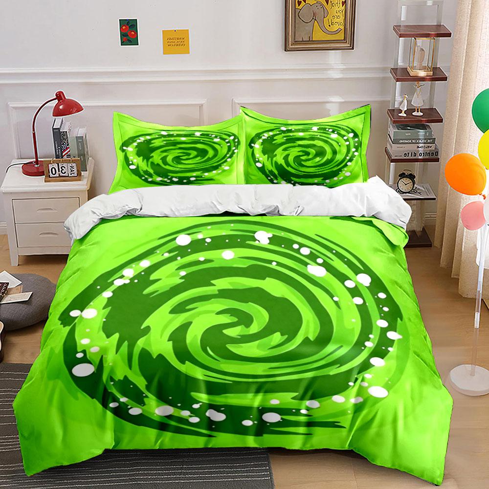 Green Swirl Design Three-Piece Set Kid's and Adults' Bedroom Decor, Exquisite Three-piece Bedding Set Gift