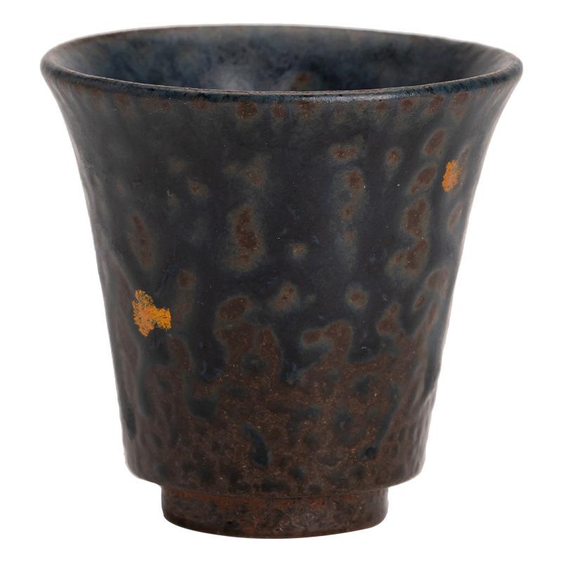Bronze Glaze Hand Gold Splatter Rock Clay Tea Cup Small Gongfu Master Cup Vintage Home Tea Ceremony Gift