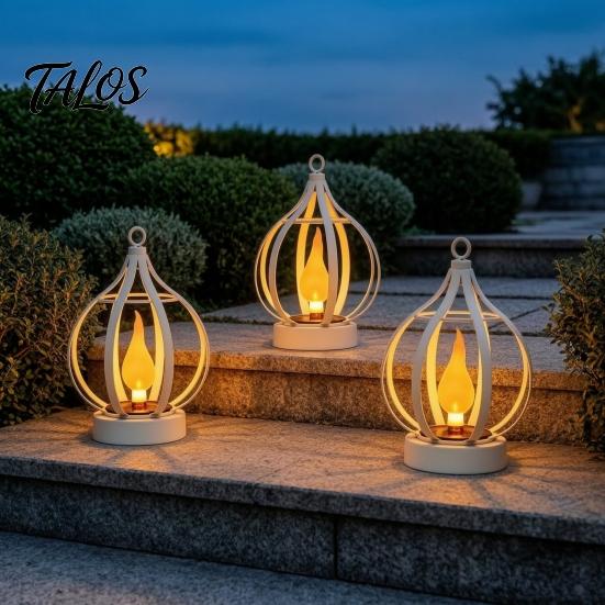 Courtyard Landscape Lighting Solar Flame Lantern, Garden Hanging Metal Outdoor Durable Exterior Yard Decor Waterproof Lantern for Patio Porch Powered