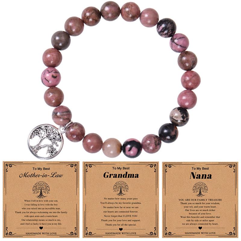 Nana Pink Zebra Stone Tree of Life Bracelet with Pendant - Natural Stone Gift for Grandma