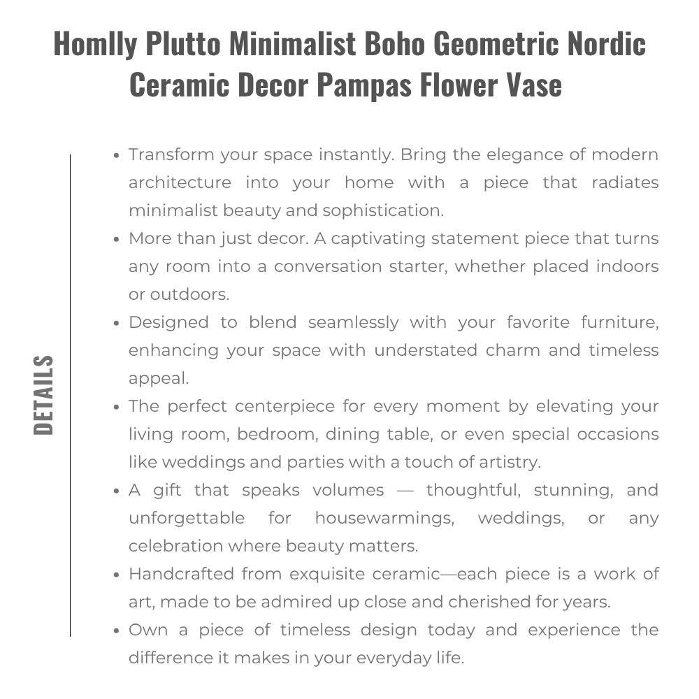 Homlly Plutto Minimalist Boho Geometric Nordic Ceramic Decor Pampas Flower Vase