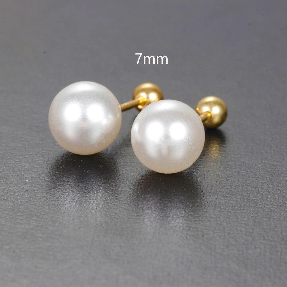 Fashion Simple Sweet Pearl Spiral Beads Small Stud Earrings for Women Korean 3/4/5/6/7mm Party Piercing Jewelry