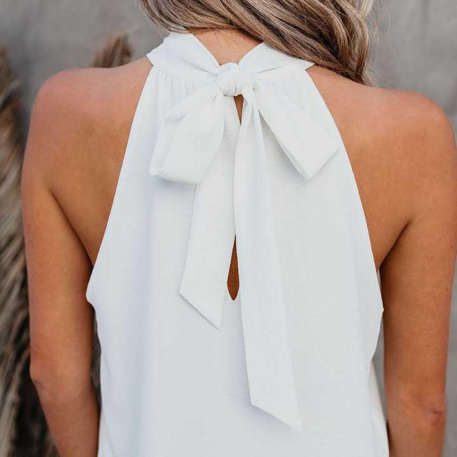 

Женский модный дизайн из бисера шифон сексуальный пуловер с воротником на шнуровке жилет S белый