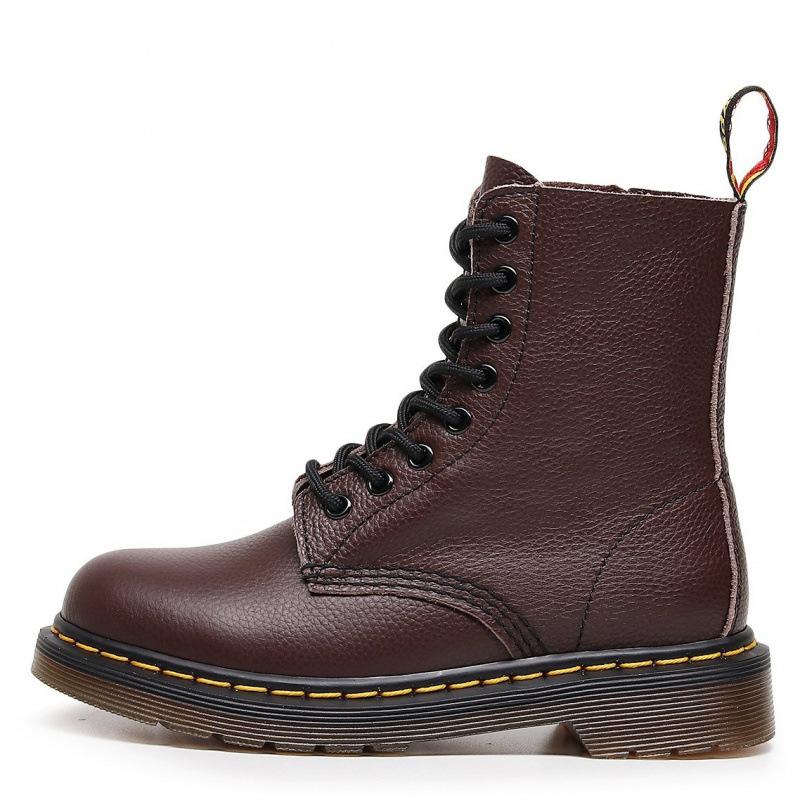 Lychee pattern tooling boots women's head layer soft cowhide couple short boots British leather locomotive boots